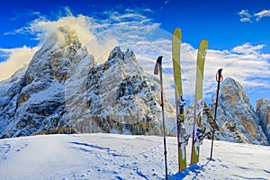 Skiing with amazing panorama of Pale di Sant Martino di Castrozza.