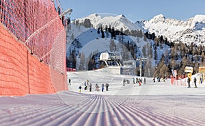 Skiing area in the Dolomites Alps. Overlooking the Pista Mastellissima in Marilleva-Folgarida. Italy