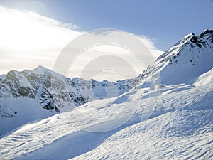 Skiing area in the Silvretta mountains near Montafon in the swiss Alps
