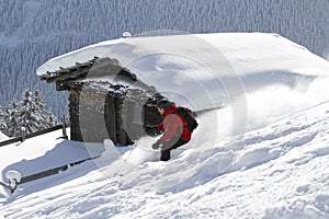 Skiing backcountry blockhouse photo