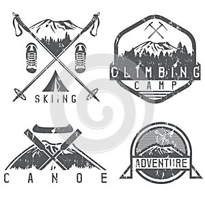 Skiing , canoe and adventure camp vintage grunge labels