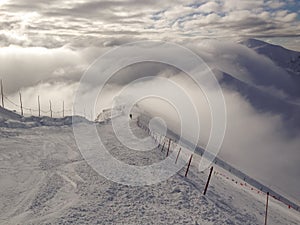 Skiing in the clouds