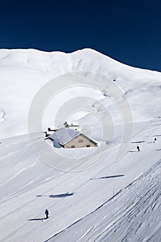 Skiing in Dolomites in Italy