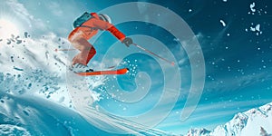 Skiing down a snowy slope for water recreation and extreme sports fun