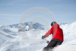 Skiing downhill panorama