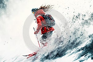 Skiing downhill at speed in winter cold, generative ai