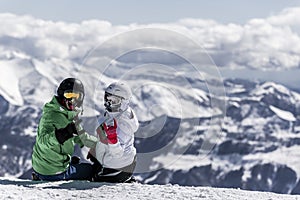 Skiing family enjoying winter vacation