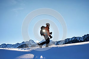 Skiing on the fresh powder snow