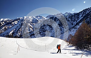 Skiing on the fresh powder snow