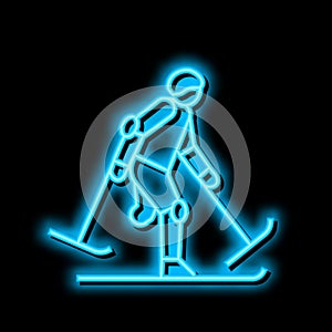 skiing handicapped athlete neon glow icon illustration