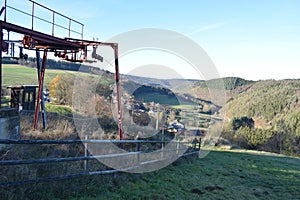 skiing lift above Jammelshofen in the Eifel without snow in November