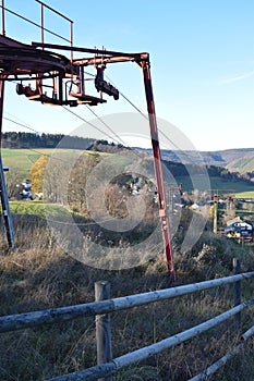 skiing lift in the Eifel without snow