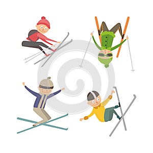 Skiing people tricks vector illustration.