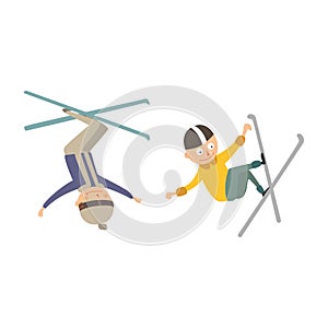 Skiing people tricks vector illustration.