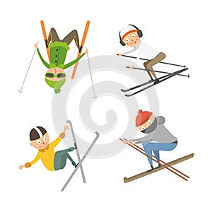 Skiing people tricks vector illustration.