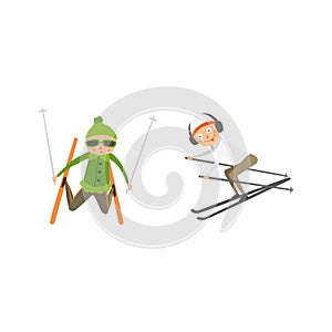 Skiing people tricks vector illustration.