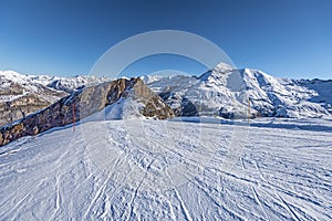 Skiing piste of Gavarnie Gedre ski resort