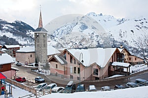 Skiing resort Saint Martin de Belleville in winter