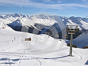 Skiing slope at skiing resort Davos, Switzerland photo