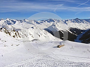 Skiing slope at skiing resort Davos, Switzerland photo
