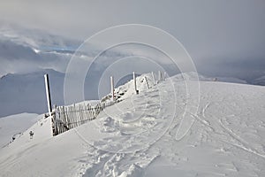 Skiing slopes with snow drift