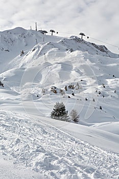 Skiing slopes from the top