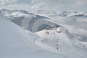 Skiing slopes from the top