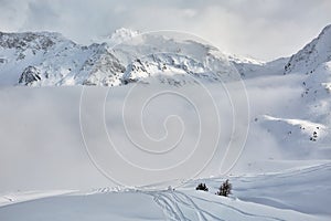 Skiing slopes from the top