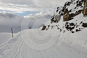 Skiing slopes on the top of a mountain