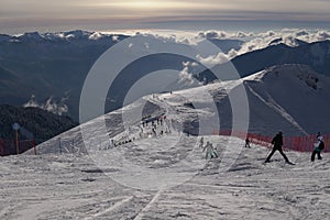 Skiing, snowboarding and downhill skiing in the winter resort