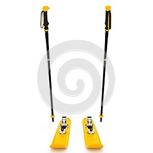 Skiing sports yellow, ski poles, front view