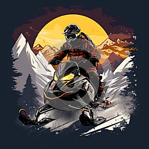 Skiing Into The Sunset: A Dark Silver And Dark Amber Illustration photo