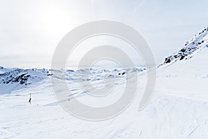 Skiing tracks in Paradiski area, France