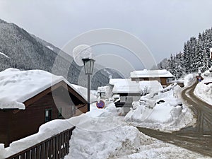 Skiing village Saalbach-Hinterglemm with lots of snow photo