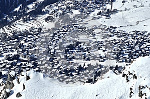 The skiing village of verbier in the snow
