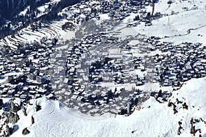 The skiing village of verbier in the snow photo