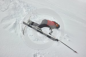 Skiing in the winter fallen over
