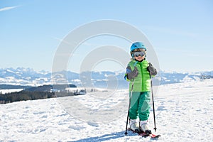 Skiing, winter fun,-smiling skier boy enjoying ski holiday