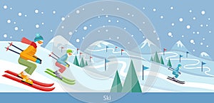 Skiing Winter Landscape Design