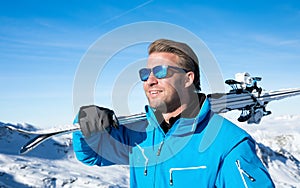 Skiing in the winter snowy mountains