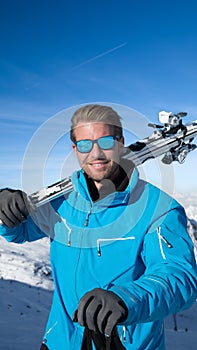 Skiing in the winter snowy mountains