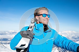 Skiing in the winter snowy mountains