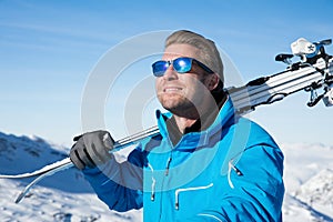 Skiing in the winter snowy mountains