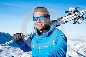 Skiing in the winter snowy mountains