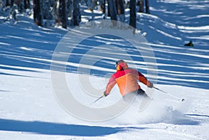 Skiing winter woman men skiing downhill,