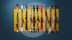 Skiis On Solid Color Background