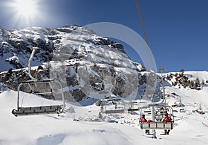 Skilifts in the mountains in Dolomiti photo