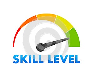 Skill Level Meter, measuring scale. Skill Level speedometer indicator. Vector stock illustration