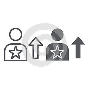 Skill line and glyph icon, employee and rating, person sign, vector graphics, a linear pattern on a white background.