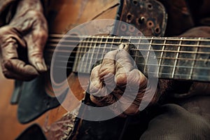 Skilled Beautiful old guitar hands. Generate AI photo